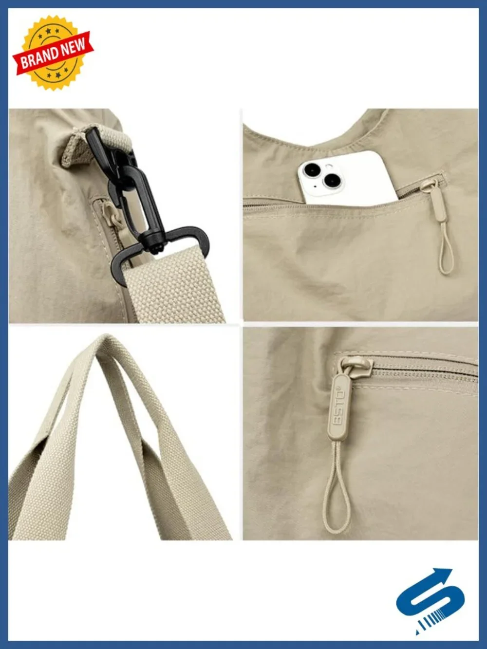 Waterproof Nylon Slouchy Hobo Tote Bag Crossbody Shoulder Bag Work Commute